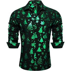 Barry.Wang Men's Christmas Dress Shirts Long Sleeve Luxury Shiny Shirt Party Snowflake Fashion Halloween Print Tops Xmas in Kuwait