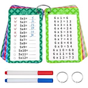 Multiplication Flashcards 0-12, 13 Pcs Multiplication Chart Math Flashcards, Multiplication Math Game, Times Table Flash Cards with 2 Dry Erase Markers and 2 Rings for 1st to 3rd Grades in Kuwait