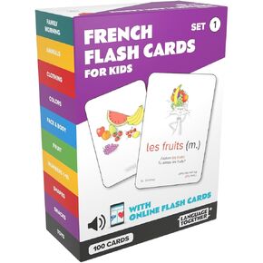 French Flash Cards for Kids: 100 First French Words with Online Audio - Learn Colors, Shapes, Numbers 1-10, Animals and More Beginner, Everyday Words - 100 Cards