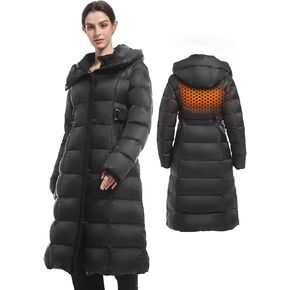 Women's Thickened Long Down Jacket Winter Down Coat Hooded Puffer Jacket,Waistband,Plus Size,Knee Length,Lightweight