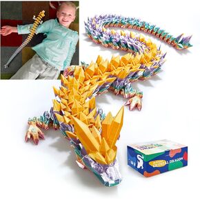 3D Printed Dragon 24inch，Dragon Toy,Large Dragon Present,Ariculated Crystal Dragon(Red Black)