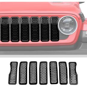 JWWY for Jeep Front Grille Mesh Inserts Cover Trim Compatible with 2024 Jeep Wrangler JL JLU & Gladiator JT 4xe Exterior Accessories ABS 7pcs with Mesh Red（Don't Fit Oil Version Sport and Sports）…