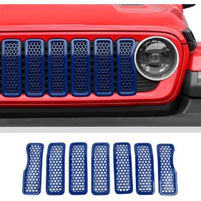 JWWY for Jeep Front Grille Mesh Inserts Cover Trim Compatible with 2024 Jeep Wrangler JL JLU & Gladiator JT 4xe Exterior Accessories ABS 7pcs with Mesh Red（Don't Fit Oil Version Sport and Sports）…