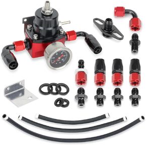 Fuel Pressure Regulator Kit (EFI Bypass Return) with 0-100PSI Gauge and 6AN Fuel Line Hose Fitting Connector Kit