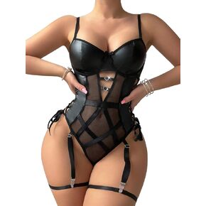 مثير Strappy الدانتيل يصل Underwire جلد محض شبكة الرباط حزام تيدي ارتداءها الملابس الداخلية أعلى 2 قطعة مجموعة
