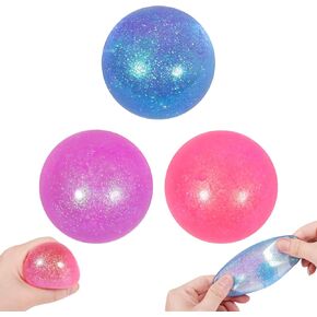 3pcs Sugar Ball,2.5" Slow Rise Squishy Stress Relief Balls Stretch Clear Glitter Malt Syrup Filled Moldable Relaxing Fidget Stress Toy for Adults and Kids,Hand Exercise Balls Gift for Friends