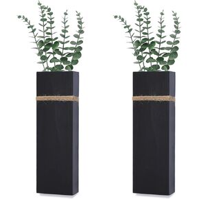 Wall Planters for Indoor Plants - 4 Pack Wood Wall Vases for Dried Flowers & Artificial Plants Modern Farmhouse Wooden Vase for Living Room Bedroom Kitchen Wall Decorations - Black