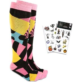 Nightmare Before Christmas Knee High Socks for Girls - Bundle with 1 Pairs of Sally High Socks for Girls Shoe Size 4-10 Plus Stickers | Nightmare Before Christmas Clothing for Girls 9-11