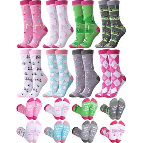 Patelai 8 Pairs Women Golf Socks Golf Theme Crew Socks Novelty Casual Golf Socks Golf Accessories Gifts for Women Golfers