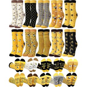 10 Pairs Women Funny Bee Crew Socks Novelty Cute Casual Socks Bee Patterned Socks Gift for Bee Lover Gift