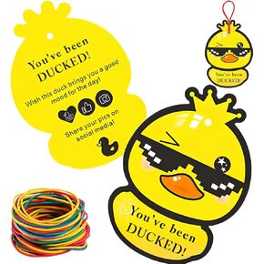 AOT 50 Rubber Duck Tags You've Been Ducked Cards with 50 Different Colored Rubber Bands,Cruise Duck Tags Measures 2.8 x 2inch