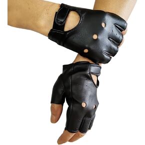 Punk PU Gloves Fingerless Leather Gothic Costume Jazz Half Finger Dance Cyberpunk Glove for Halloween Cosplay Carnival