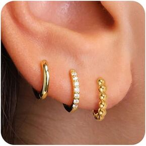 Gold Hoop Earrings Set for Women Trendy 925 Sterling Silver Post Hypoallergenic Earrings Set for Multiple Piercing 14K Gold Plated Dainty Small Diamond Cartilage Huggie Stud Earring Stacks