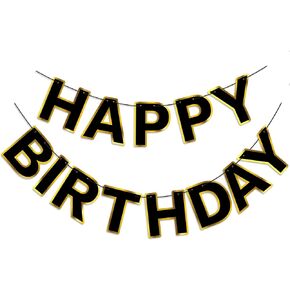 Navy Blue Happy Birthday Banner Sign, Golden Border Happy Birthday Bunting Banner Flag Garland for Kids Boys Baby Birthday Party Decorations Supplies