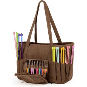 Corduroy Yarn Bag Travel Crochet Bag, Large Capacity Tote Bag Knitting Bag for Carrying Projects, Knitting Needles, Crochet Hooks and Yarn, Brown in Kuwait