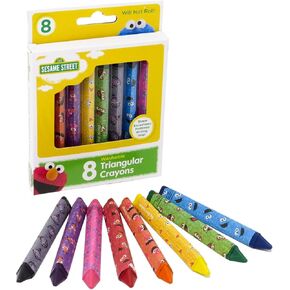Sesame Street 8 Count Washable Triangular Crayons for Toddlers and Kids, Will Not Roll, Assorted Colors, Great for Classrooms