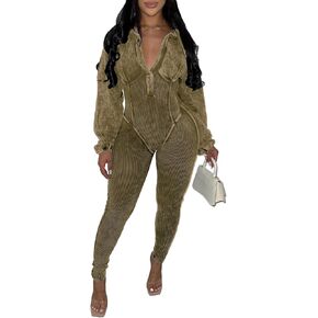 Womens Jumpsuits Casual Romper V Neck Bottom Pants Loose Long Sleeve Bodysuit Bodycon Sexy One Piece