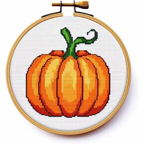 Generic Cartoon Simple Orange Pumpkin 11CT Stamped Cross Stitch Kits Easy for Beginners Child with Hoop DIY Needlepoint Counted Embroidery Kits Art Craft Wall Decor 12x12IN(1)