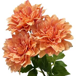 Dahlia Artificial Flowers, 3 Pcs 24in Large Fall Fake Flowers with Long Stem Realistic Touch Floral for Home Vase Bridal Wedding Party Arrangements Bouquets Centerpieces Table DIY Decor Orange