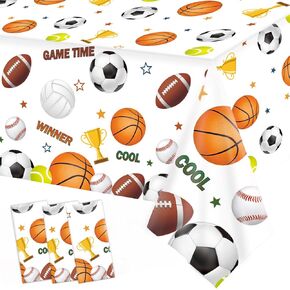 3 Pack Sports Birthday Party Decorations Sports Table Cloth Soccer Basketball Baseball Football Tablecloths for All Star Sports Themed Party Decorations, 54 x 108 Inch