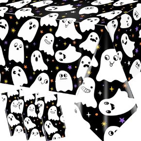 HAKOTI 3Pieces Ghost Decorations Tablecloth, Halloween Ghost Decorations Halloween Tablecloth, Ghost Halloween Decorations Black Halloween Table Cover for Halloween Ghost Party Decorations 71 * 43 in