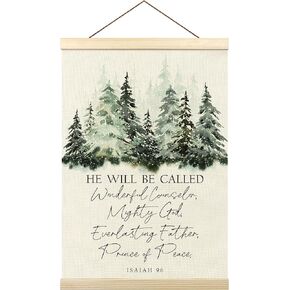Christian Christmas Poster Hanger Frame, Christmas Winter Wall Decor, Bible Verse Christmas Religious Wall Hanging Decor for Home Church, Winter Forest Wall Art Prints with Wood Frames, 12x16in