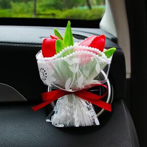 Mini Decorative Tulips Bouquet with Fragrance Diffuser for Car Air Vent Dashboard,Automotive Interior Decoration Accessories with Perfume Diffuser,Small Flowers Bouquet with Air Vent Clips(Style B)