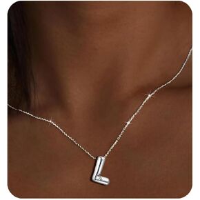 Bubble Letter Necklace Gold Initial Necklaces for Women Trendy Chunky Charm Pendant Necklaces Gold Jewelry Birthday Gifts for Women Teen Her Mom Grandma Wife Sister