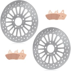 Front Brake Rotors Pads Set for Harley Davidson Electra Glide for Road King for Road Glide for Street Glide, for FLHR,FLHRI/FLHT/FLHTI/FLHTCU/FLHTC/FLHX, 2000-2007, 11.5" 2pcs