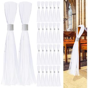 26 Sets Large Extended Wedding White Pew Bows Tulle Wedding Aisle Decor,Wedding Chair Aisle Decorations,Church Pew Decorations Aisle Flowers Runner for Weddings Ceremony Outside Decorations(Silver)