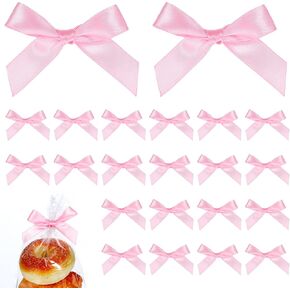100 Pcs Twist Tie Bows Mini Satin Ribbon Bow Crafts Tying Up DIY Twist Pink Tiny Bows Decorating Ribbon Bow for Candy Cookie Treat Bags Decoration Halloween Christmas Wedding Gift Wrapping