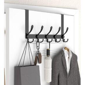KitchLife 5 Tri Over The Door Hooks Hanger, Towel Rack Super Heavy Duty Clothes Coat Rack for Bathroom Bedroom, 1 Pack Black