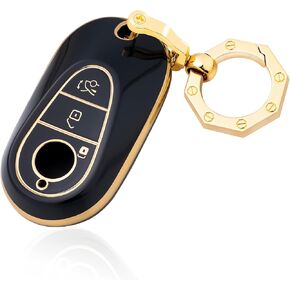 YHC for Mercedes Benz Key Fob Cover with Gold Keychain fit E S G Class
