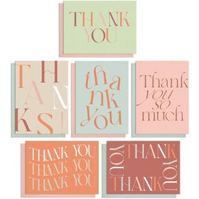 S&O Boho Thank You Cards with Envelopes - Blank Decor Sheets for Handwritten Messages - Set of 24 Greeting notes and covers - Assorted Thank You Cards with Stylish Color Envelopes to Mix & Match