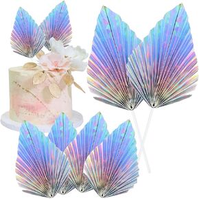 Gyufise 6Pcs Paper Palm Fan Cake Toppers Palm Spear Leaves Fan Cupcake Toppers Cake Insert Decorations Craft DIY Cake Bakeware Decoration for Birthday Party Wedding Party Decor Supplies Light Gold