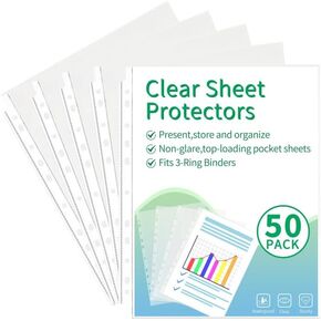 Sheet Protectors,50 Packs Sheet Protectors for 3 Ring Binder,Heavy Duty Clear Plastic Sheet Protectors 8.5 x 11 inches,Page Protectors 3 Ring Binder Top Loaded,Sheet Reinforced