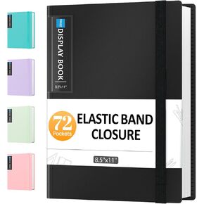 Sooez 72 Pocket Binder with Plastic Sleeves & Elastic Band, Large Capacity 8.5x11 Presentation Book Display 144 Pages, Art Portfolio Document Folder with Clear Sheet Protectors for Office School