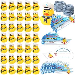 Lenwen 180 Pcs Duck Tag Cruise Kit Includes 60 Pcs Mini Cruising Rubber Ducks 60 Sheets Cruise Tag Card 60 Pcs Elastic Rubber Bands for Hiding Ducking Luggage Carnival Game Rewards (Glow in The Dark)