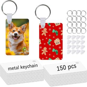 150 Pcs Metal Sublimation Keychain Blanks Bulk，Double Sided Sublimation Blanks Keychain Heat Transfer Keychain