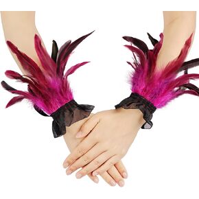 Women's Gothic Lace Feather Gloves Wristband Cuff for Halloween Cosplay