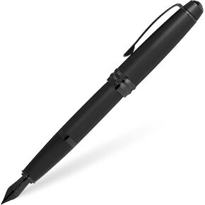Cross Bailey Matte Black Lacquer Fountain Pen with Polished Black PVD appointments, Medium Nib