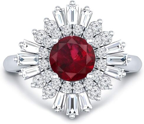 خاتم خطوبة Diamond Wish 3/4 قيراط من الألماس الفرنسي و1 قيراط من الياقوت الأحمر هالو من الذهب عيار 14 قيراط (H-J، I1-I2، cttw) مقاس من 4 إلى 9 in Saudi Arabia