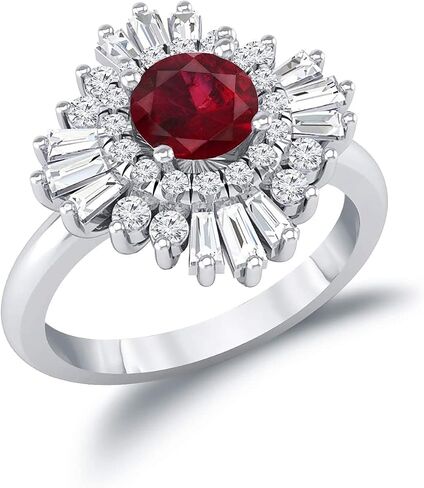 خاتم خطوبة Diamond Wish 3/4 قيراط من الألماس الفرنسي و1 قيراط من الياقوت الأحمر هالو من الذهب عيار 14 قيراط (H-J، I1-I2، cttw) مقاس من 4 إلى 9 in Saudi Arabia