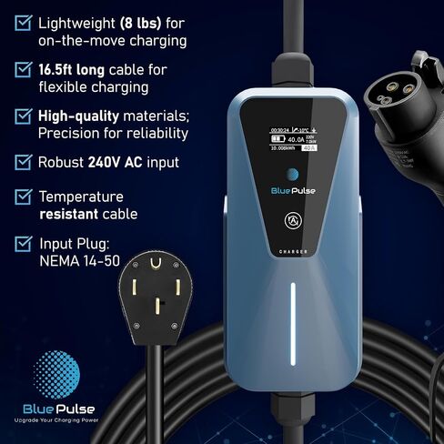 Blue Pulse Super 40A (9.6kW) - Level 2 Plug and Play Fast Portable Charging Station for Electric Vehicle with 16.5ft Cable for NEMA 14-50P in Saudi Arabia