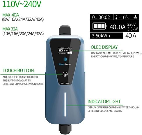 Blue Pulse Super 40A (9.6kW) - Level 2 Plug and Play Fast Portable Charging Station for Electric Vehicle with 16.5ft Cable for NEMA 14-50P in Saudi Arabia