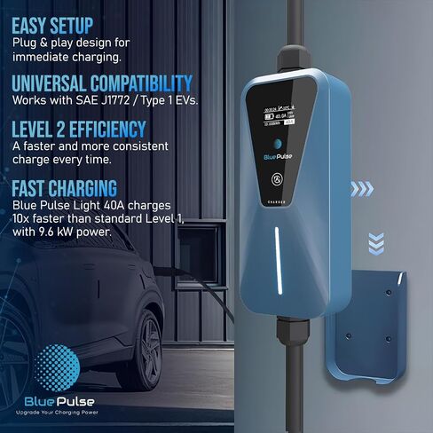 Blue Pulse Super 40A (9.6kW) - Level 2 Plug and Play Fast Portable Charging Station for Electric Vehicle with 16.5ft Cable for NEMA 14-50P in Saudi Arabia