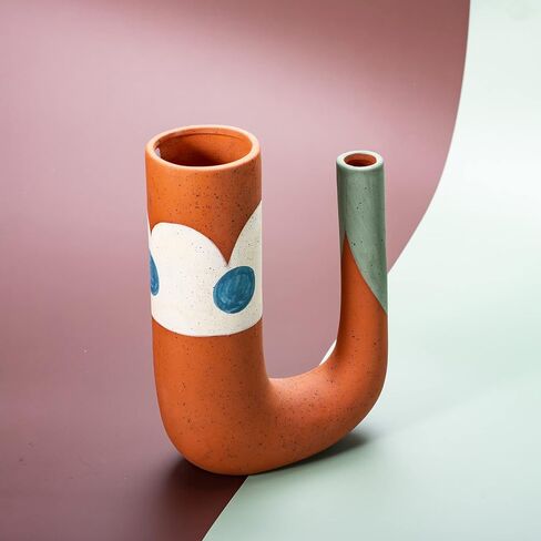 Ceramic Vase for Home Living Room Decor, Pampas Grass Vase for Decor,Farmhouse Decor Unique Terracotta Boho Flower Vase Multicolor Stripes Design Vase in Saudi Arabia