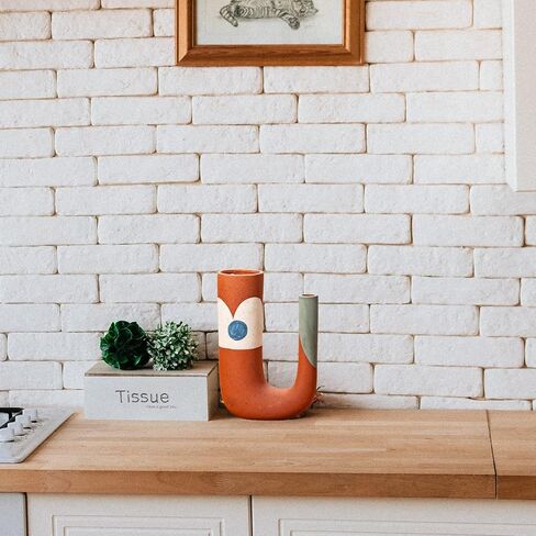 Ceramic Vase for Home Living Room Decor, Pampas Grass Vase for Decor,Farmhouse Decor Unique Terracotta Boho Flower Vase Multicolor Stripes Design Vase in Saudi Arabia
