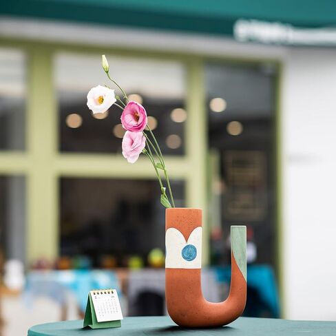Ceramic Vase for Home Living Room Decor, Pampas Grass Vase for Decor,Farmhouse Decor Unique Terracotta Boho Flower Vase Multicolor Stripes Design Vase in Saudi Arabia