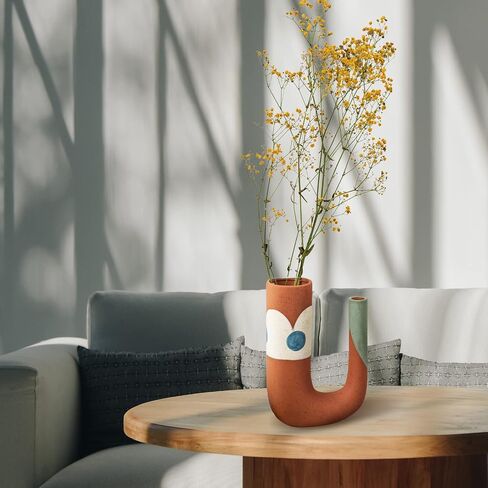 Ceramic Vase for Home Living Room Decor, Pampas Grass Vase for Decor,Farmhouse Decor Unique Terracotta Boho Flower Vase Multicolor Stripes Design Vase in Saudi Arabia